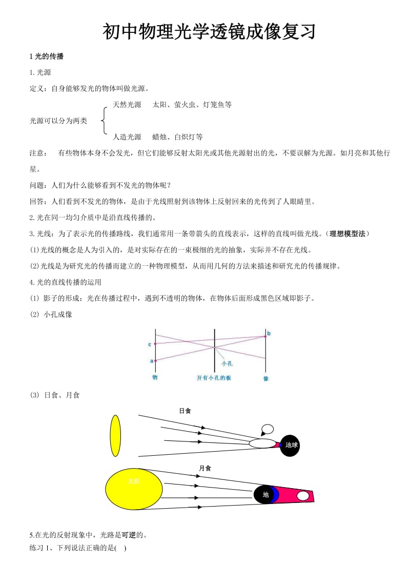 初中物理光学透镜成像知识总结0510.doc_第1页