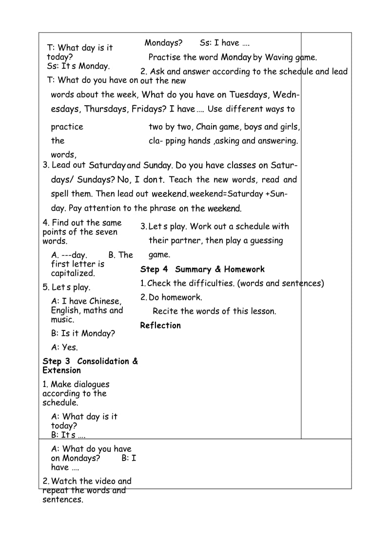 五年级上册英语教案-Unit2 My week-1-人教(PEP)(2014秋).docx_第3页