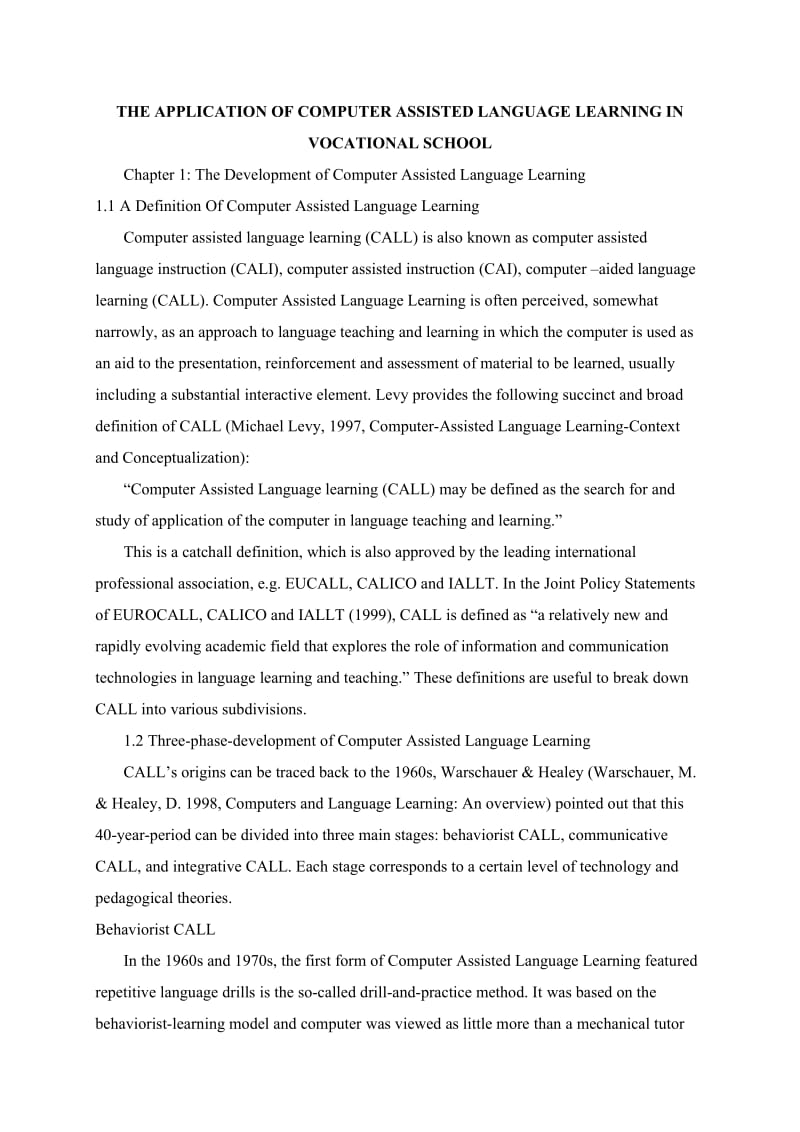 THE APPLICATION OF COMPUTER ASSISTED LANGUAGE LEARNING IN VOCATIONAL SCHOOL10.doc_第1页