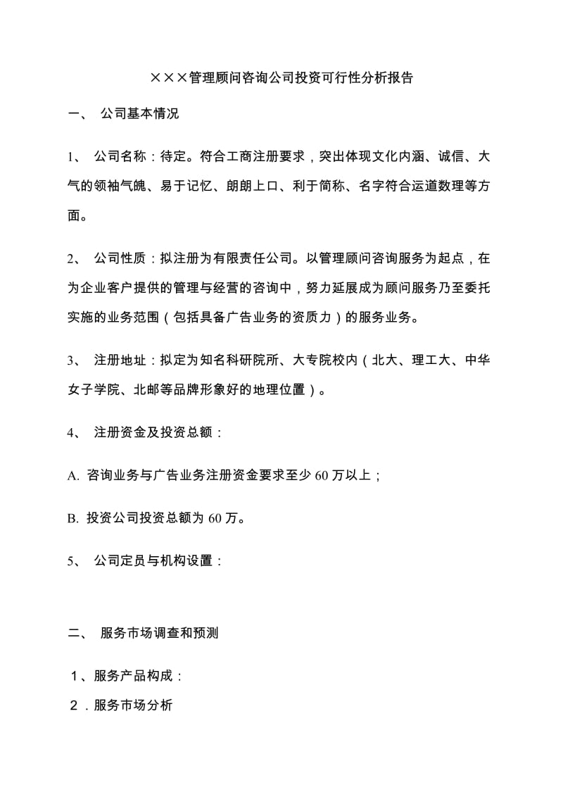 ×××管理顾问咨询公司投资可行性分析报告.doc_第1页