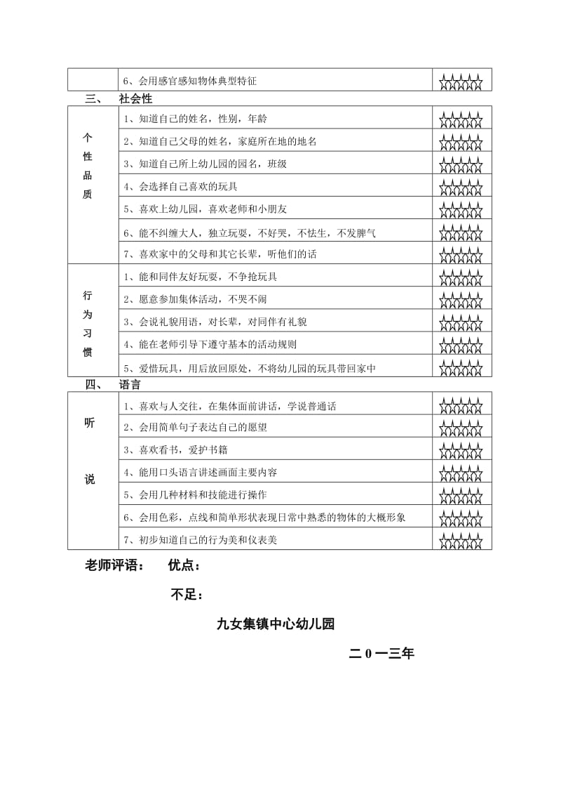 星星幼儿园小班幼儿发展评估表.doc_第2页