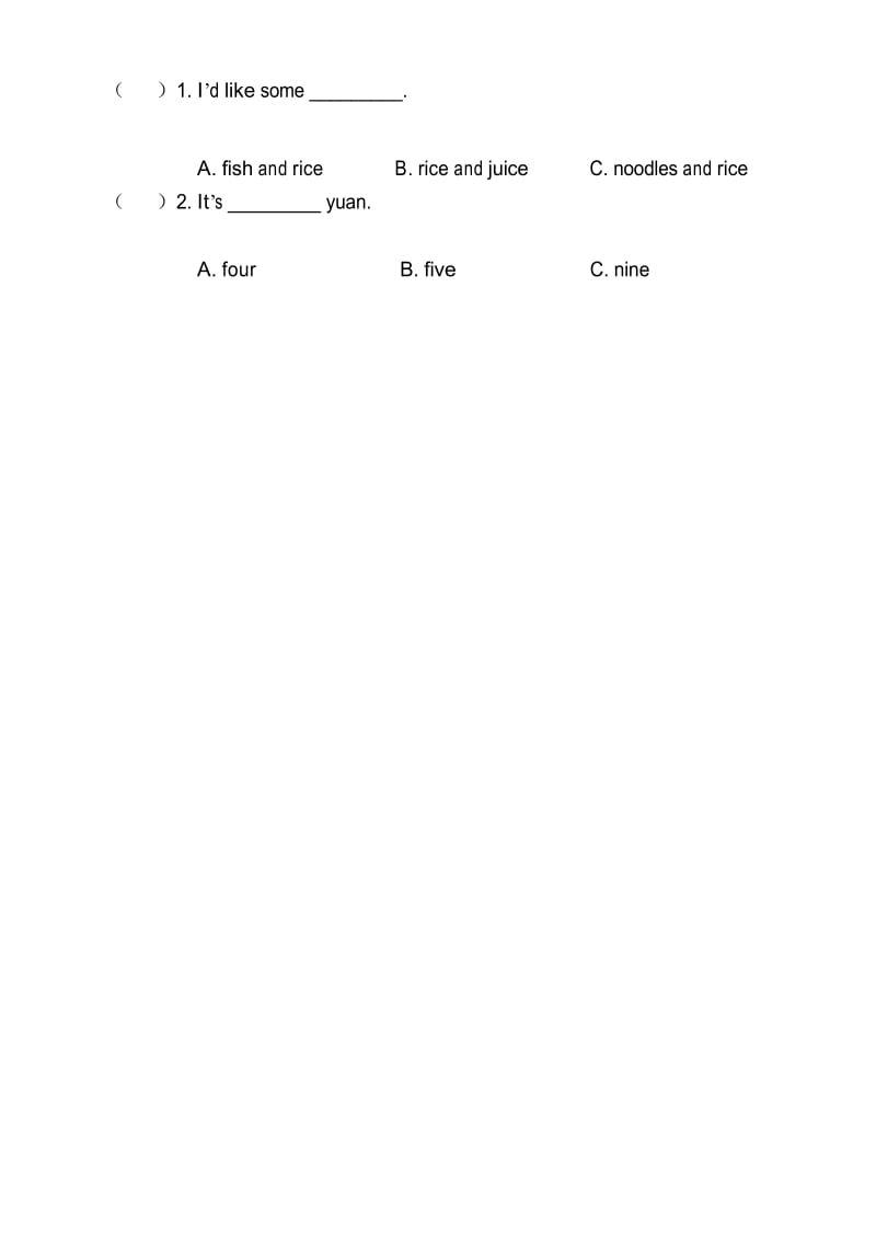 PEP英语四年级上册Unit 5 测试卷(含听力材料和答案).docx_第2页