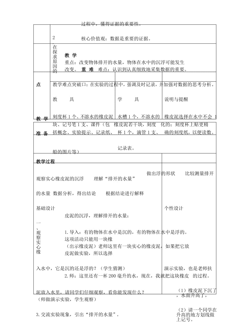 小学科学教案：《橡皮泥在水中的沉浮》教案.docx_第3页