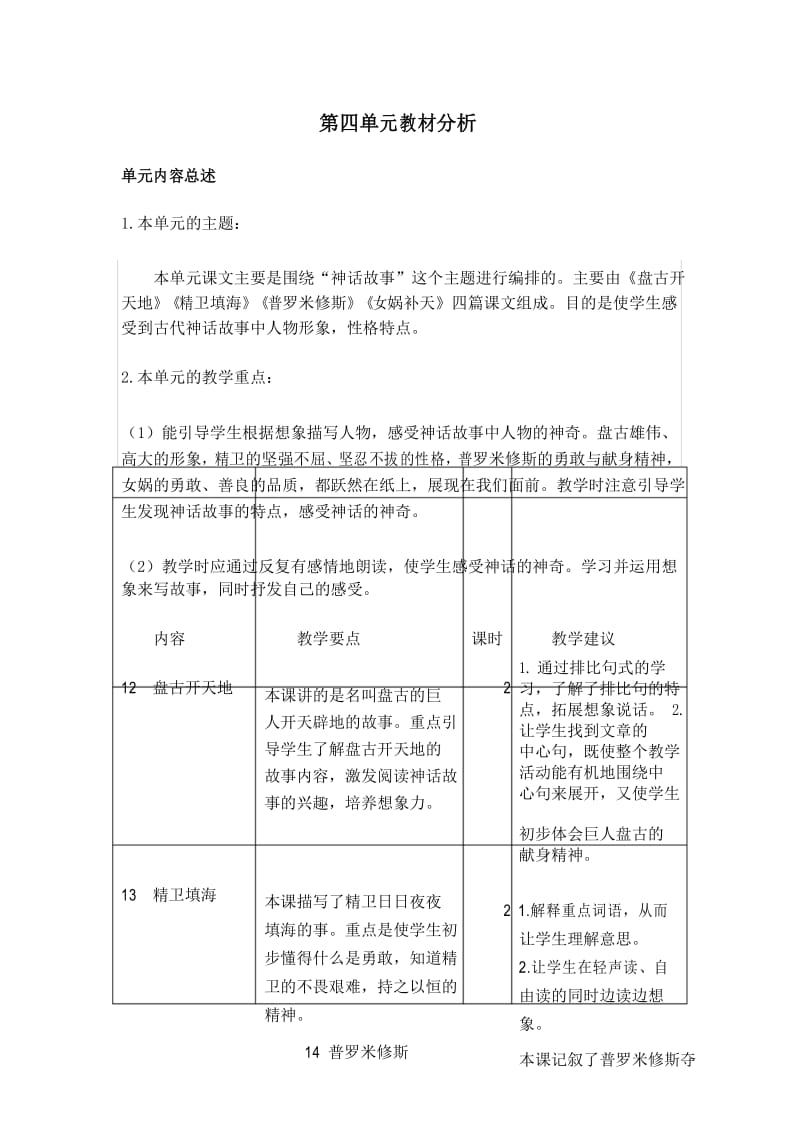 最新部编版四年级语文上册第四单元教材分析.docx_第1页