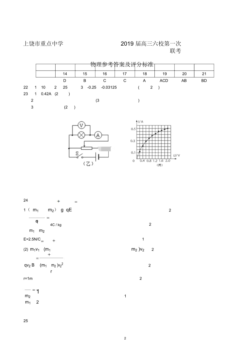 上饶市重点中学2019届高三六校第一次联考理科综合答案.docx_第2页