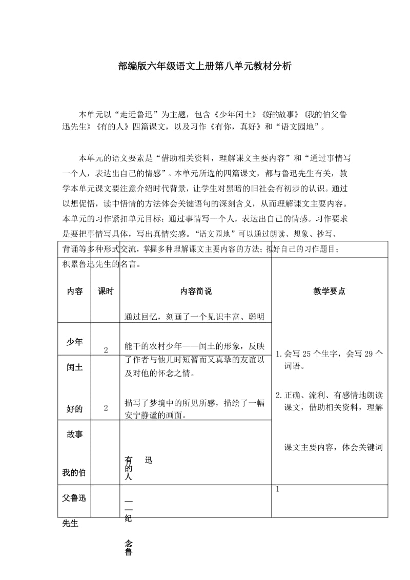 最新部编版六年级语文上册第八单元教材分析.docx_第1页