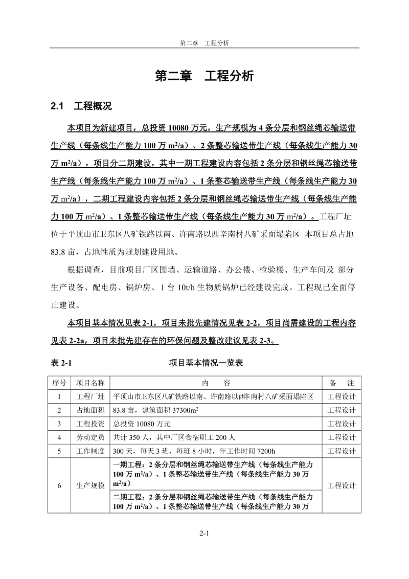 环境影响评价报告公示：分层和钢丝绳芯输送带生线皮带工程分析报批环评报告.doc_第1页