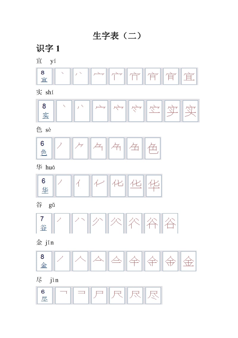 人教版语文二年级生字表笔顺.doc_第1页