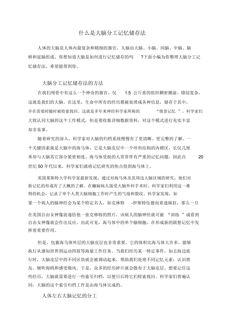 什么是大脑分工记忆储存法.docx_第1页