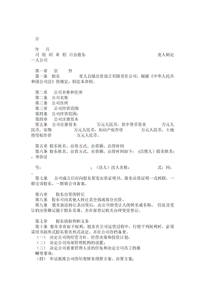 一人公司章程范本.doc