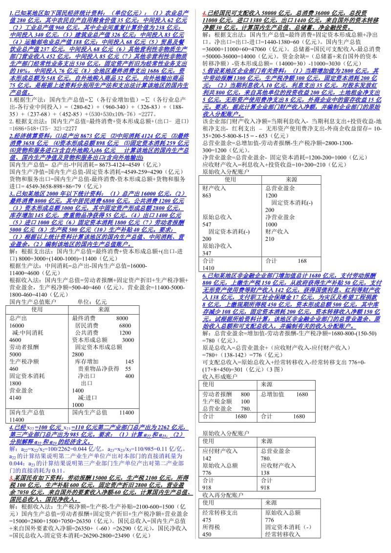 电大 国民经济核算 期末总复习资料 总计算 小抄版 共2页 可直接打印【精品资料】.doc_第1页