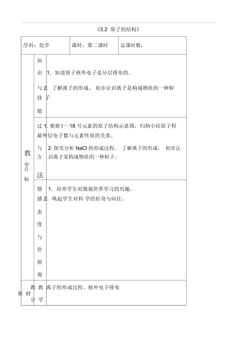 人教版九年级化学上册《3.2原子的结构》学案设计.docx_第1页