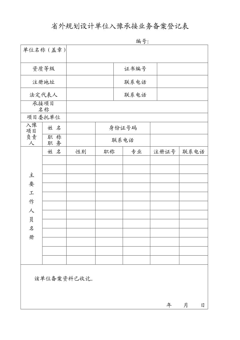 省外规划设计单位入豫承接业务备案登记表.doc_第1页