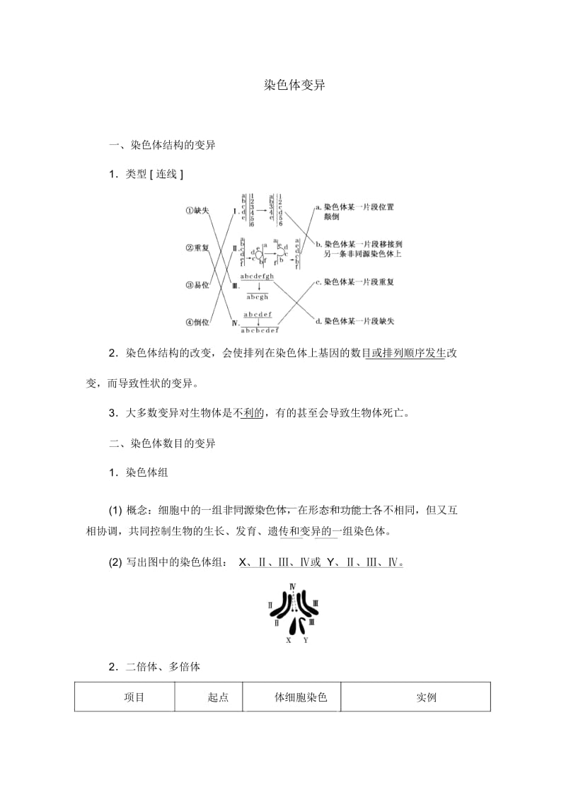 人教版生物高中必修二《染色体变异》教案.docx_第1页