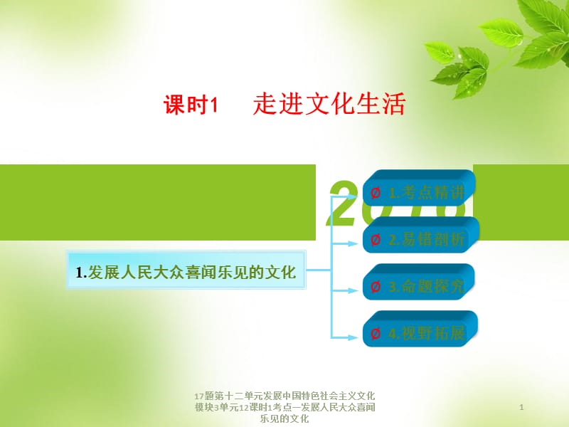 发展中国特色社会主义文化模块3单元12课时1考点一发展人民大众喜闻乐见的文化课件.ppt_第1页