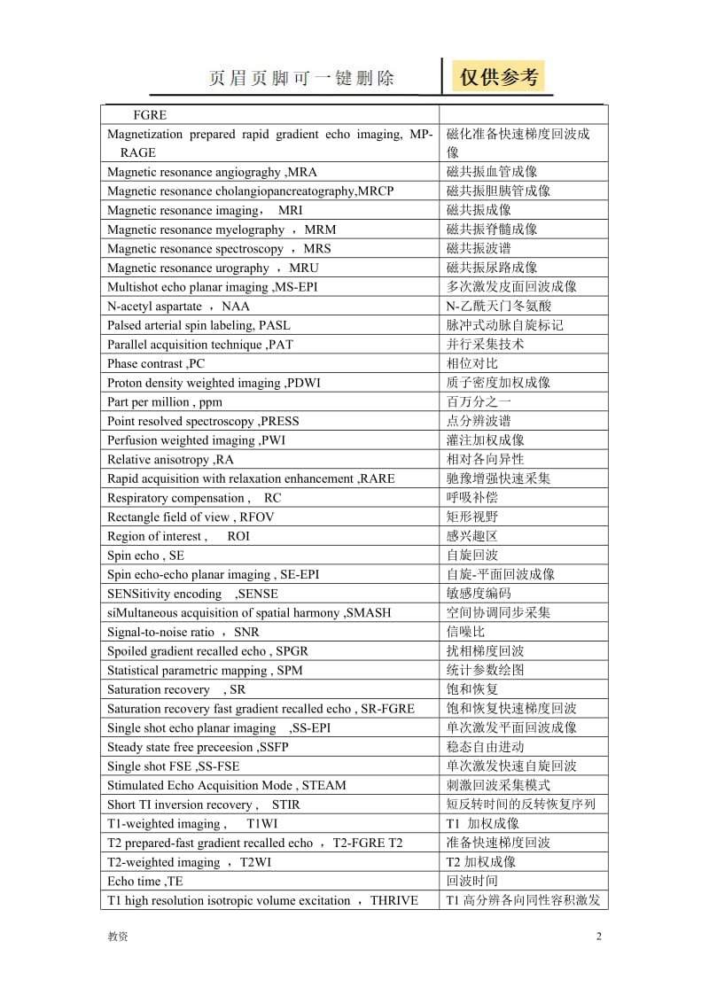 磁共振成像技术中英文名词对照[教学专题].doc_第2页