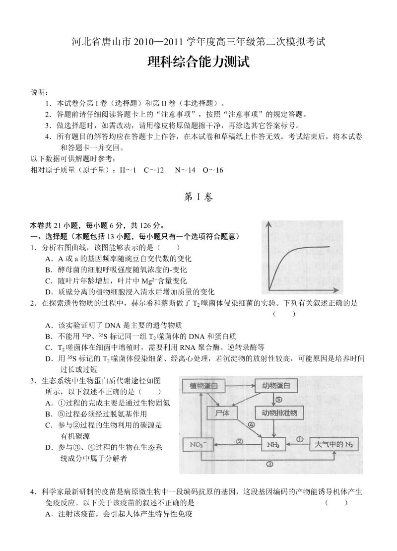 河北省唐山市学高三年级第二次模拟考试 理综@英语.doc_第1页