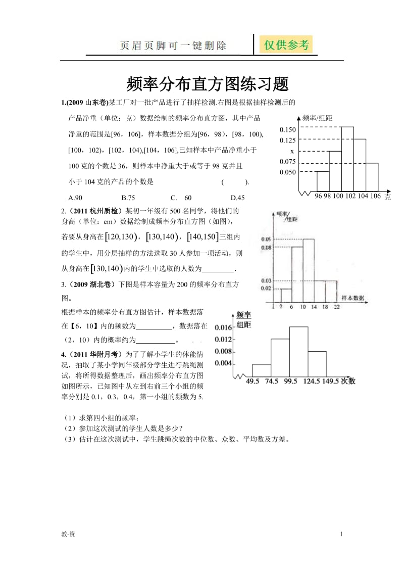 频率分布与直方图练习题[教学培训].doc_第1页