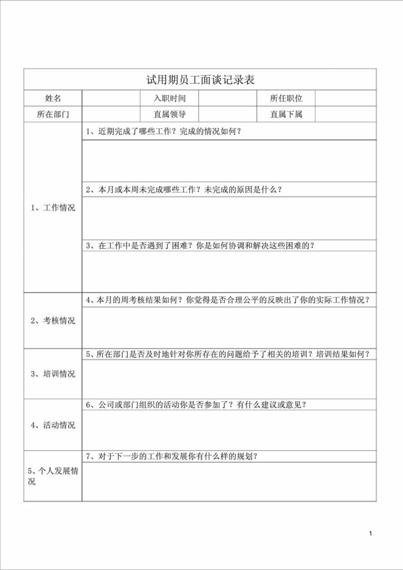 试用期员工面谈记录表.doc_第1页