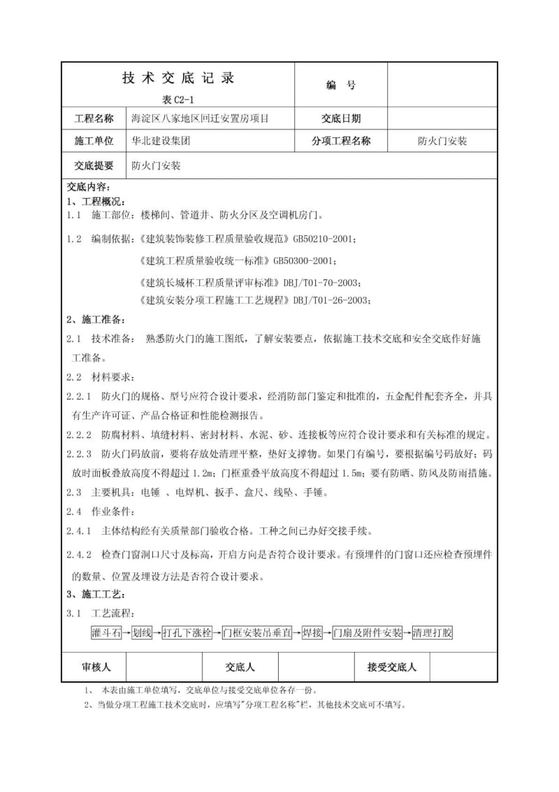 防火门安装技术交底(7).doc_第1页