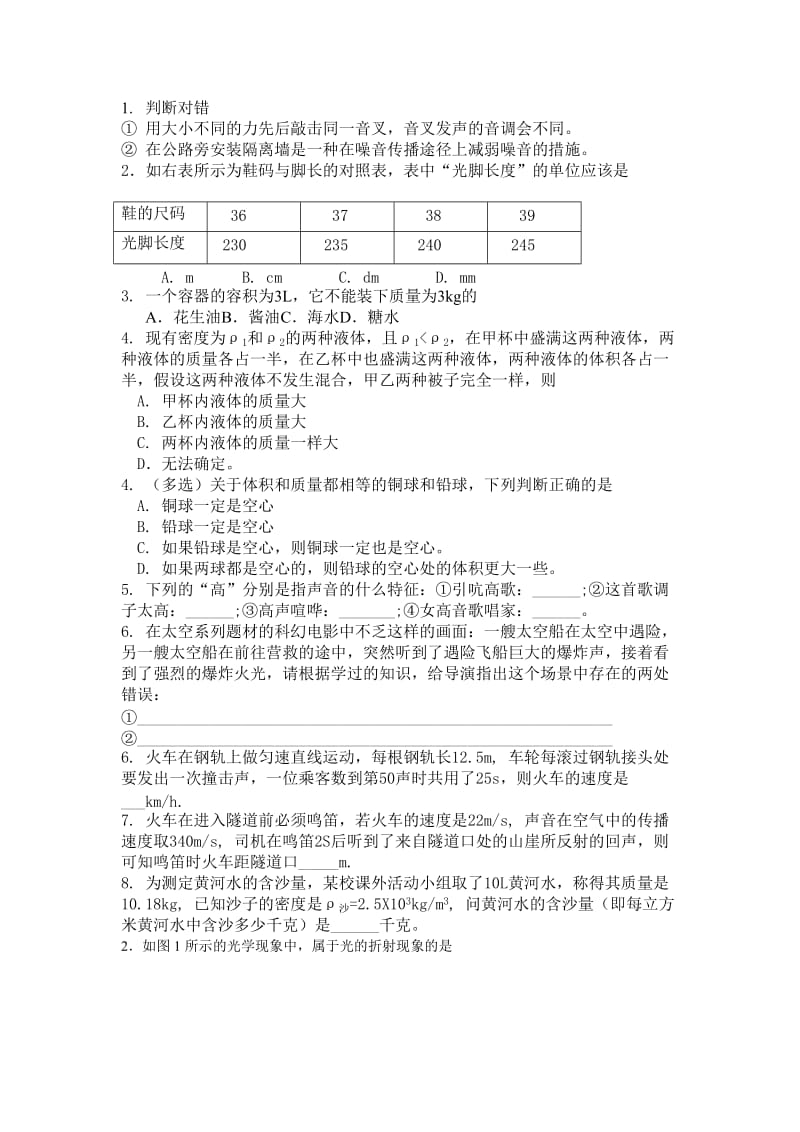 初中八年级物理易错题归纳总结.doc_第1页