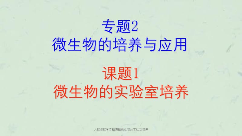 人教版教学专题课题微生物的实验室培养课件.ppt_第1页