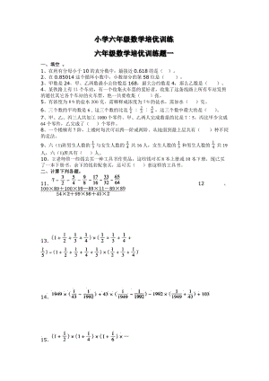小学六年级数学培优训练题（3套）.doc