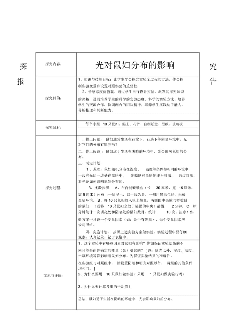 初中七年级上下册分组实验报告汇总.docx_第1页