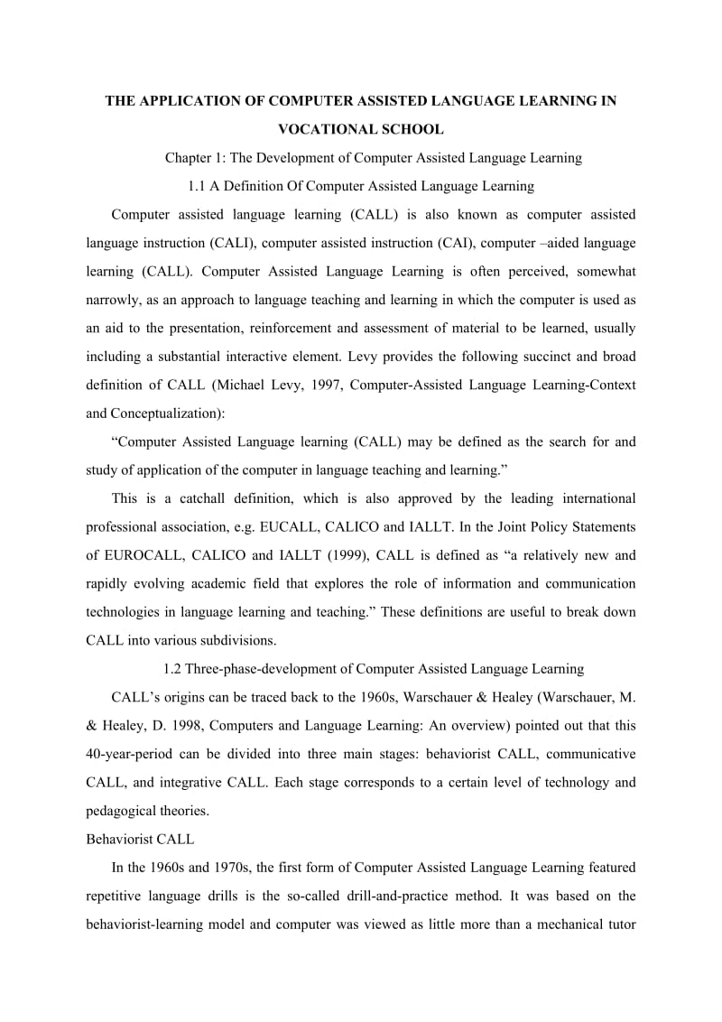 THE APPLICATION OF COMPUTER ASSISTED LANGUAGE LEARNING IN VOCATIONAL SCHOOL1.doc_第1页