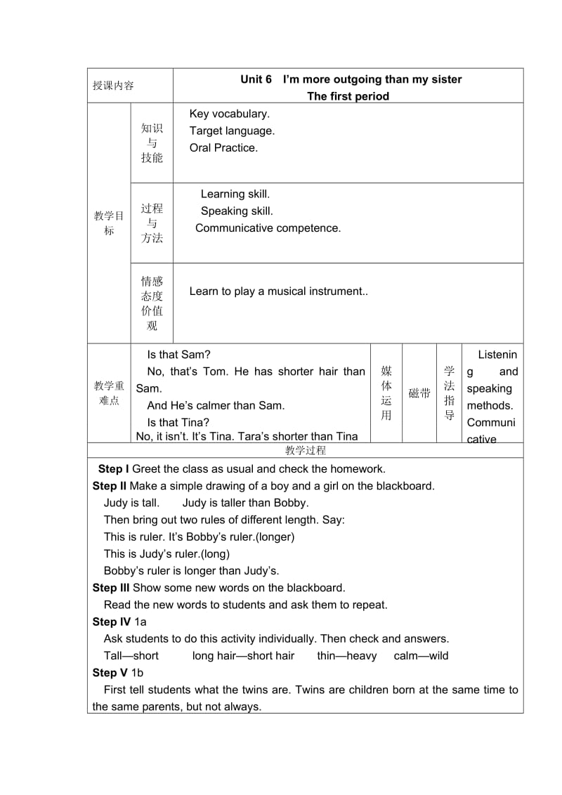 Unit 6I’m more outgoing than my sister the first period.doc_第1页