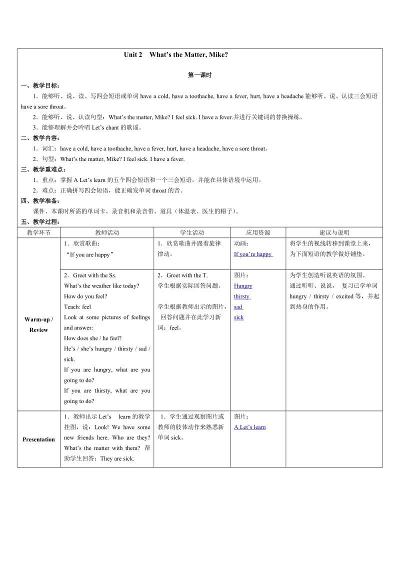 Unit 2 What’s the Matter, Mike (1).doc_第1页