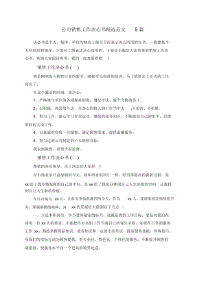 公司销售工作决心书精选范文5篇.docx