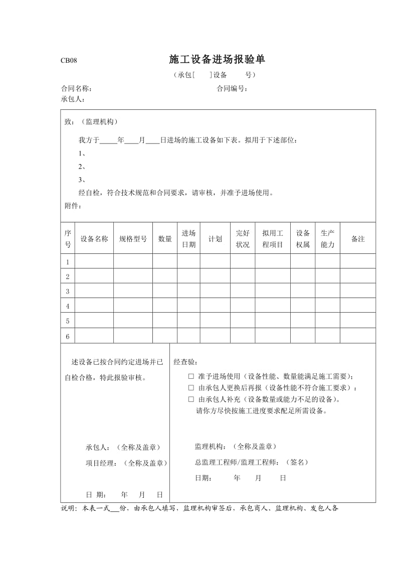 水利水电施工常用表格-施工设备进场报验单.doc_第1页