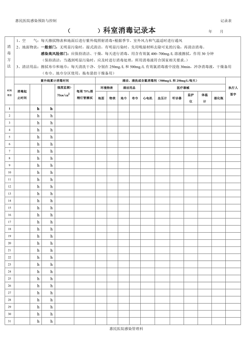 记录本惠民医院科室消毒记录本ttt年t月.doc_第1页