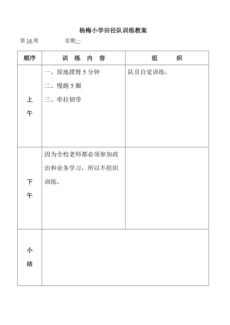 杨梅小学田径队训练教案(14).doc_第1页