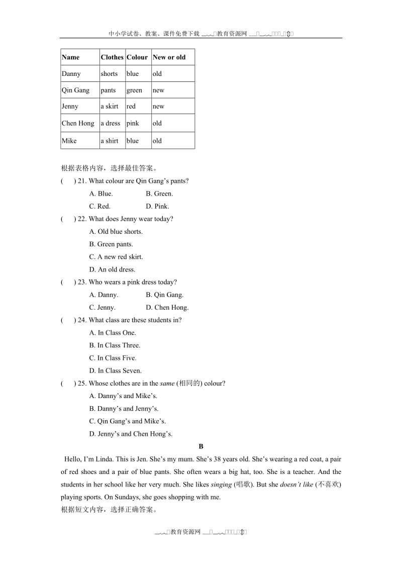 2014-2015学年冀教版七年级上册英语Unit1-2单元测试卷及答案.doc_第3页