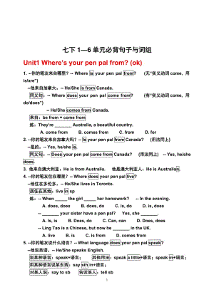 人教版新目标 七年级下册 英语 1-12单元 句子及短语.doc