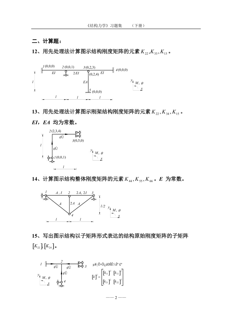 《结构力学习题集》-矩阵位移法习题及答案.doc_第2页