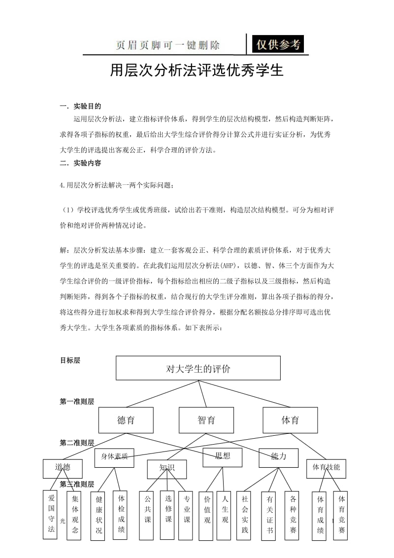 用层次分析法评选优秀学生进行数学建模[稻谷书苑].doc_第1页