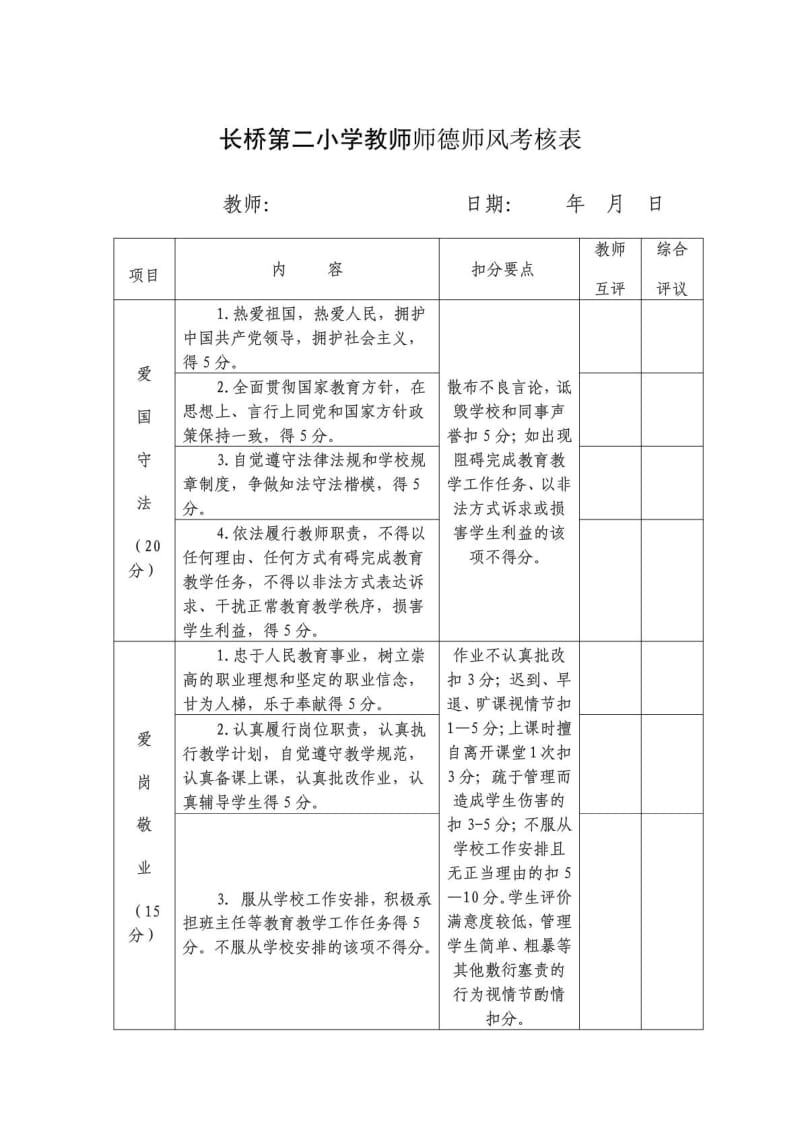 长桥第二小学教师师德师风考核表.doc_第1页