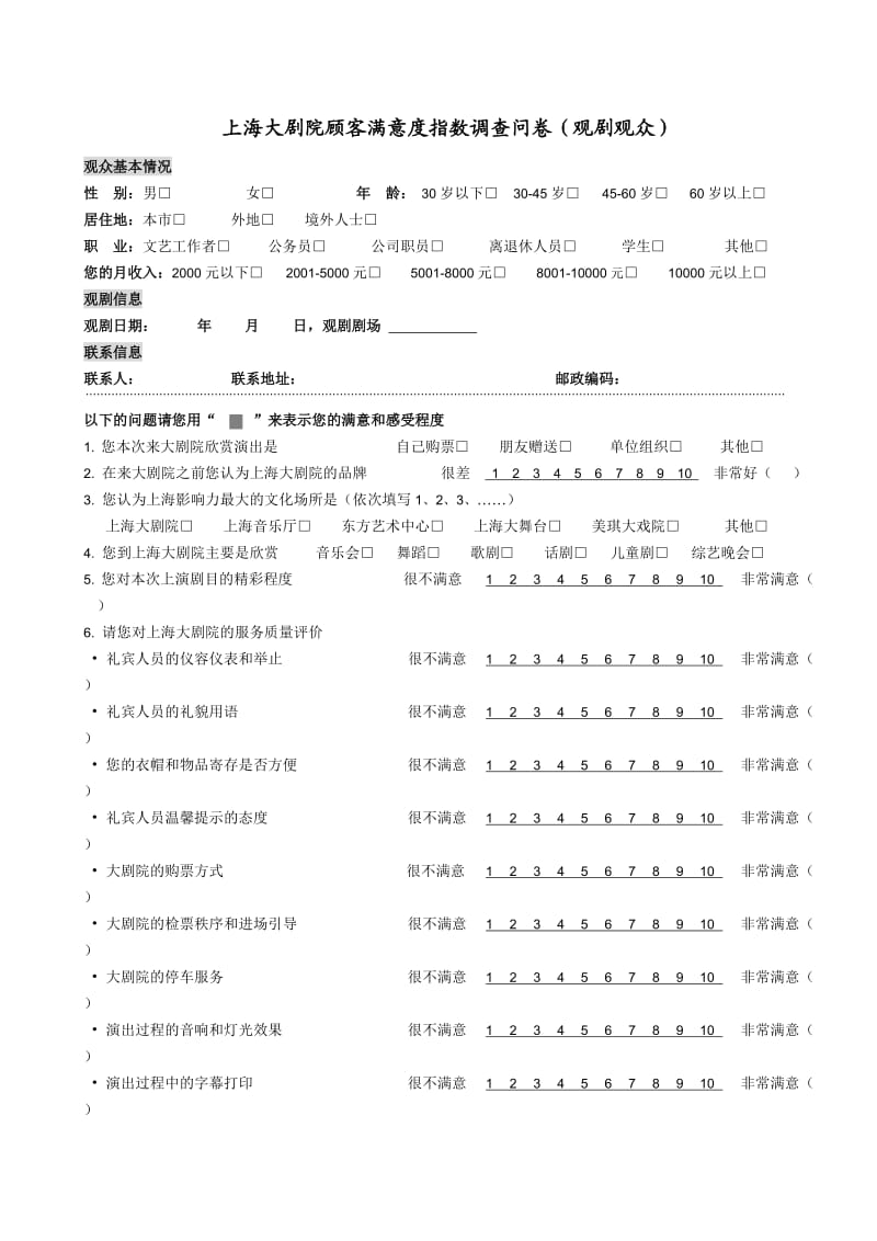 上海大剧院顾客满意度指数调查问卷(观剧观众)(1).doc_第1页