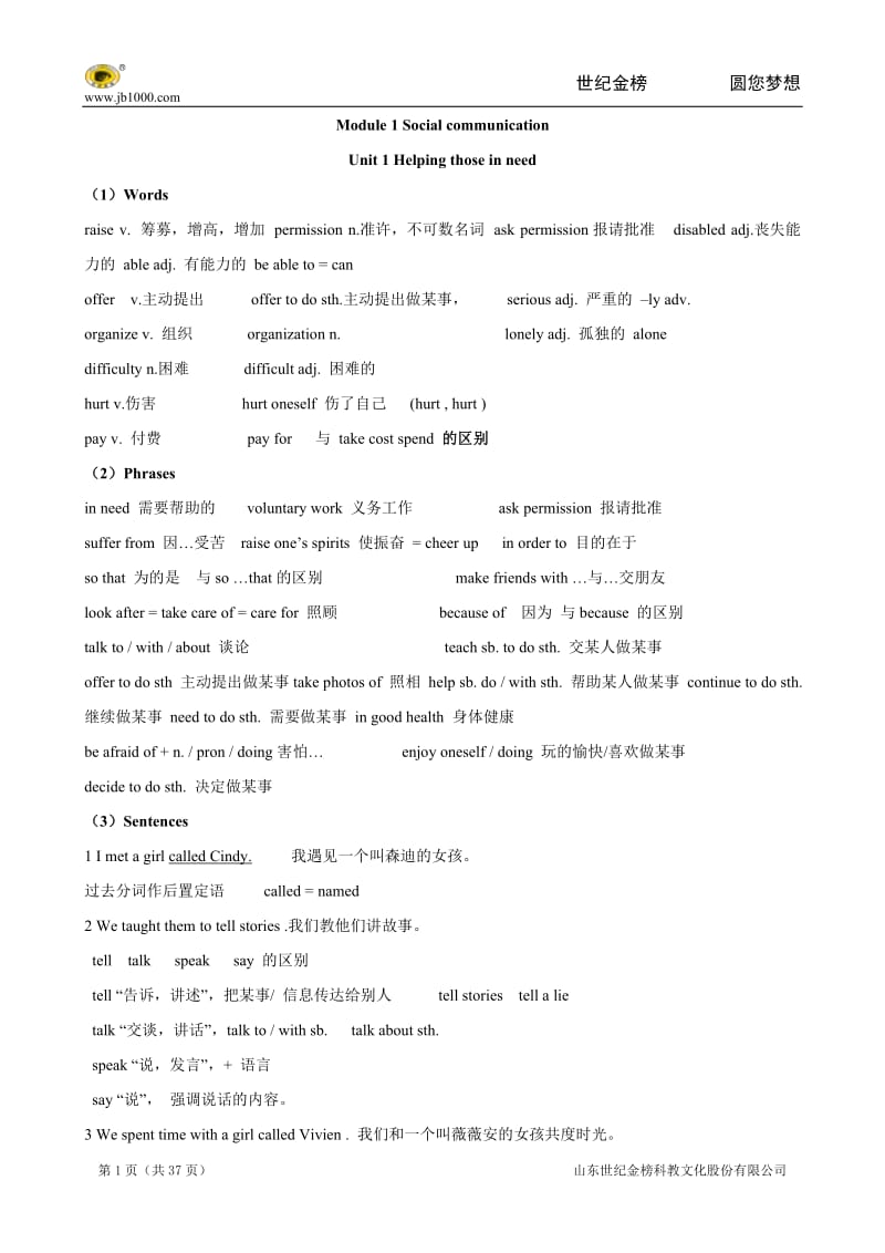 【新上海牛津版】2015-2016初中英语八年级下册Unit1知识点语法精讲精练.doc_第1页