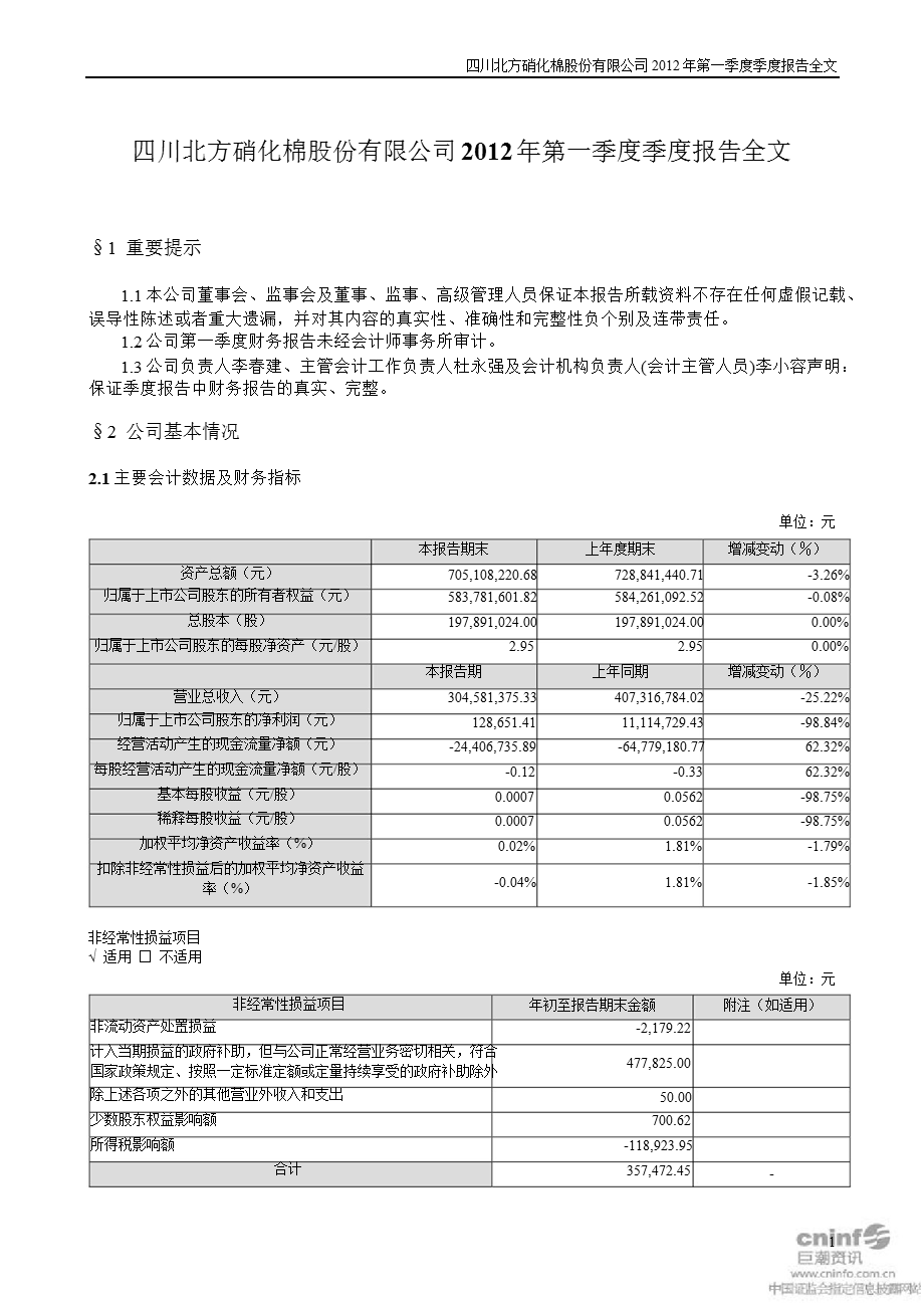 北化股份：第一季度报告全文.ppt_第1页