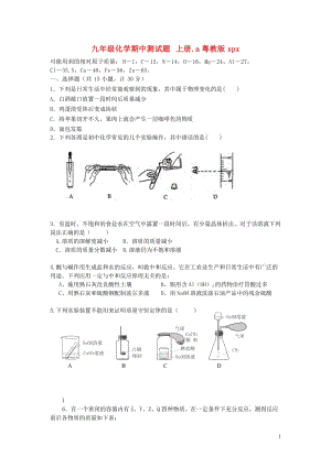 九年级化学上册 期中测试题（无答案） 粤教版.doc