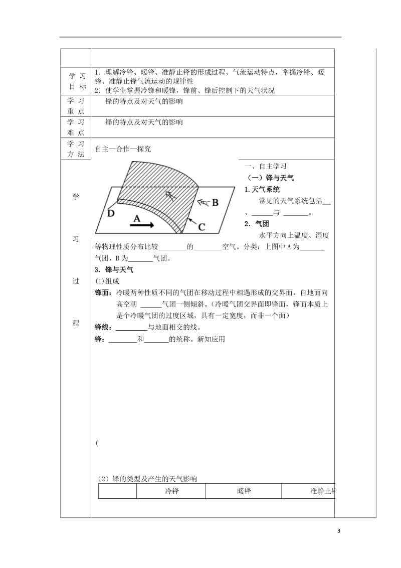 [精品学习复习资料]吉林省伊通满族自治县高中地理 第二章 地球上的大气 2.3.1 常见的天气系统学案（无答案）新人教版必修1.doc_第3页