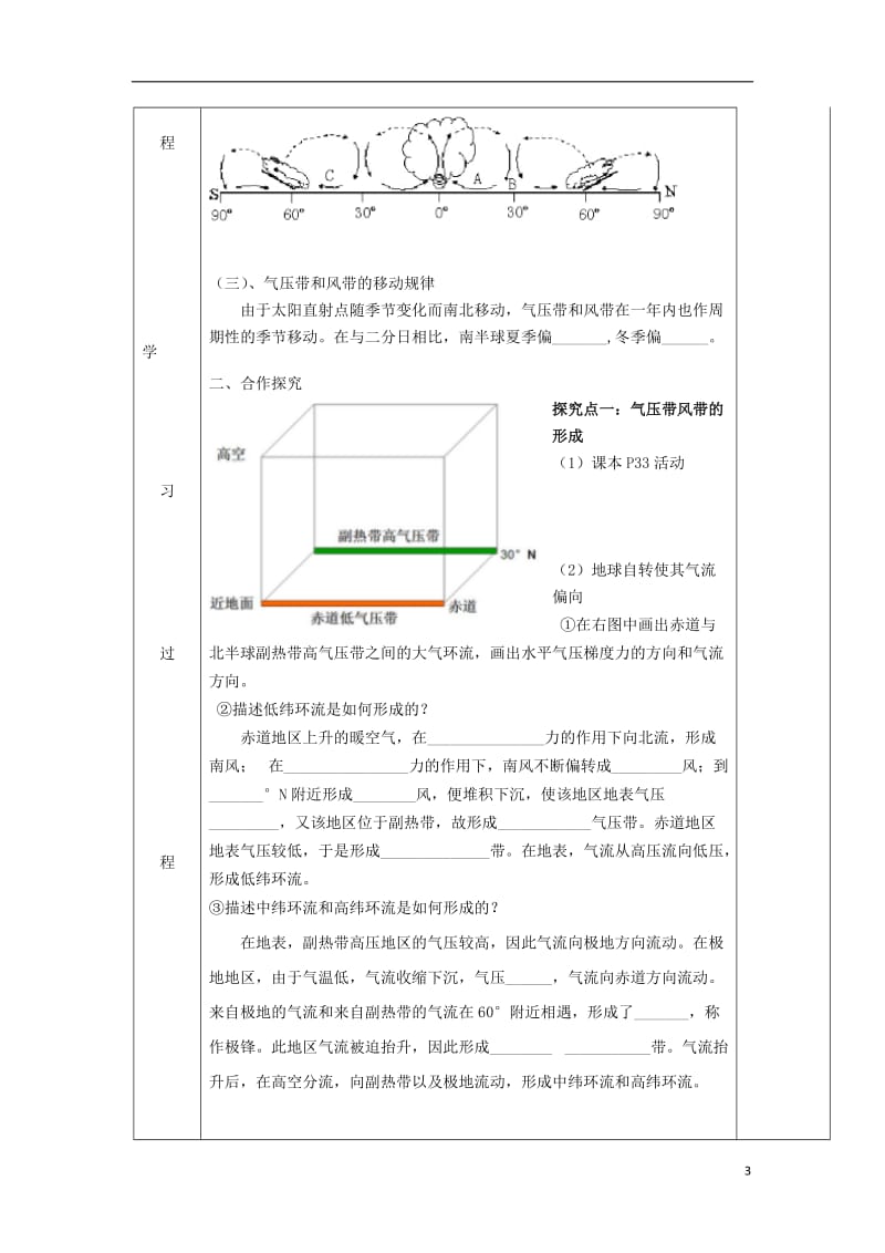 [精品学习复习资料]吉林省伊通满族自治县高中地理 第二章 地球上的大气 2.2 气压带和风带（第1课时）学案（无答案）新人教版必修1.doc_第3页