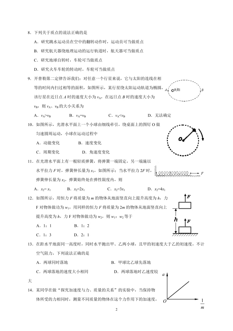 2015年湖南省普通高中学业水平考试物理试卷(word版).doc_第2页