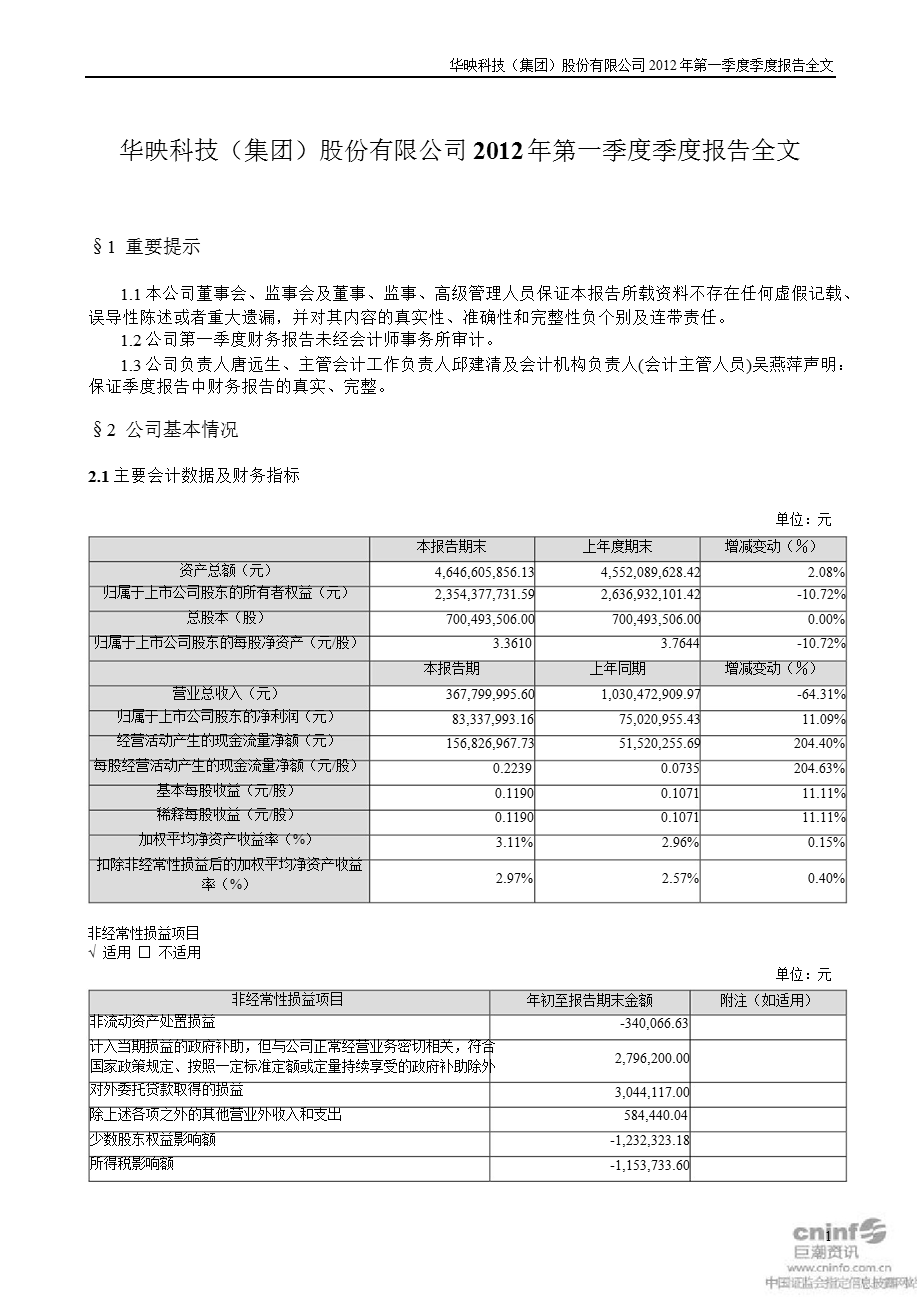 华映科技：第一季度报告全文.ppt_第1页