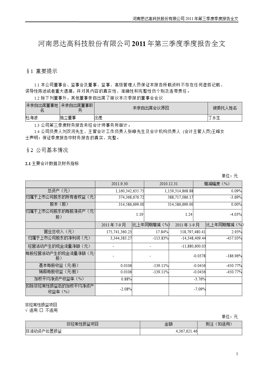 ST思达：第三季度报告全文.ppt_第1页