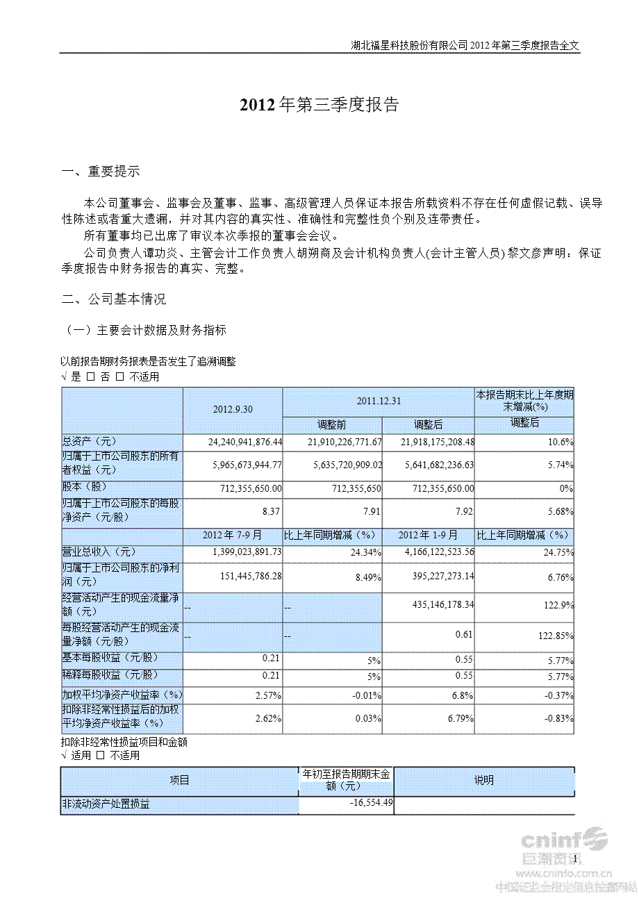 福星股份：第三季度报告全文.ppt_第1页